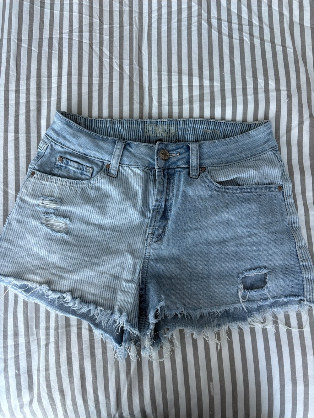 Women's Light Blue Two-Tone Distressed Denim Shorts